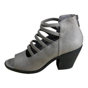 Eileen Fisher Vero Cuoio Grey Suede Strappy Block Heel Peep-Toe Booties - Size 7